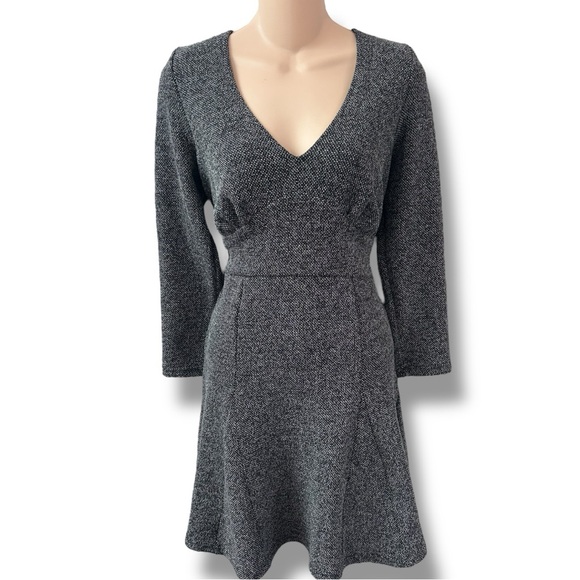 Free People Heartstopper B&W Grey Keyhole Tweed Mini Dress sz L - Picture 2 of 10